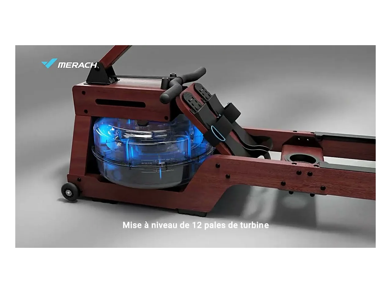 Rameur à eau MERACH, 22 L, 6 repères de remplissage, Bluetooth, Connectivité APP, Ecran LCD, Max 150 kg, Bois Massif foncé