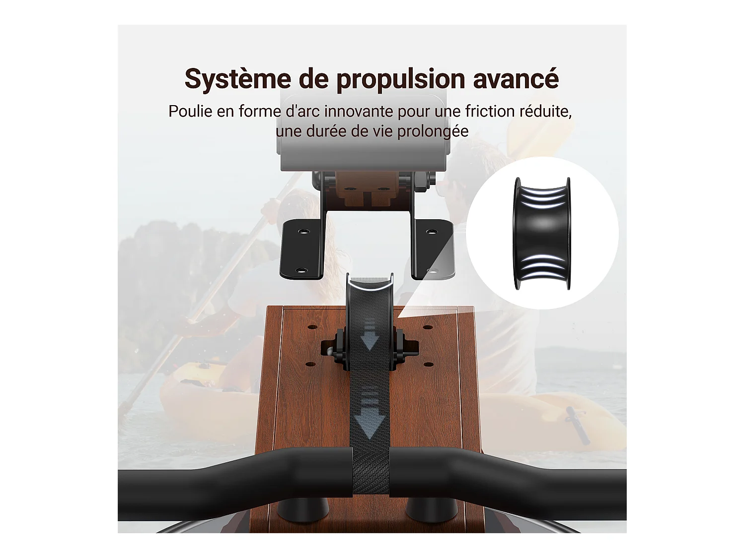 Rameur à eau MERACH, 22 L, 6 repères de remplissage, Bluetooth, Connectivité APP, Ecran LCD, Max 150 kg, Bois Massif foncé