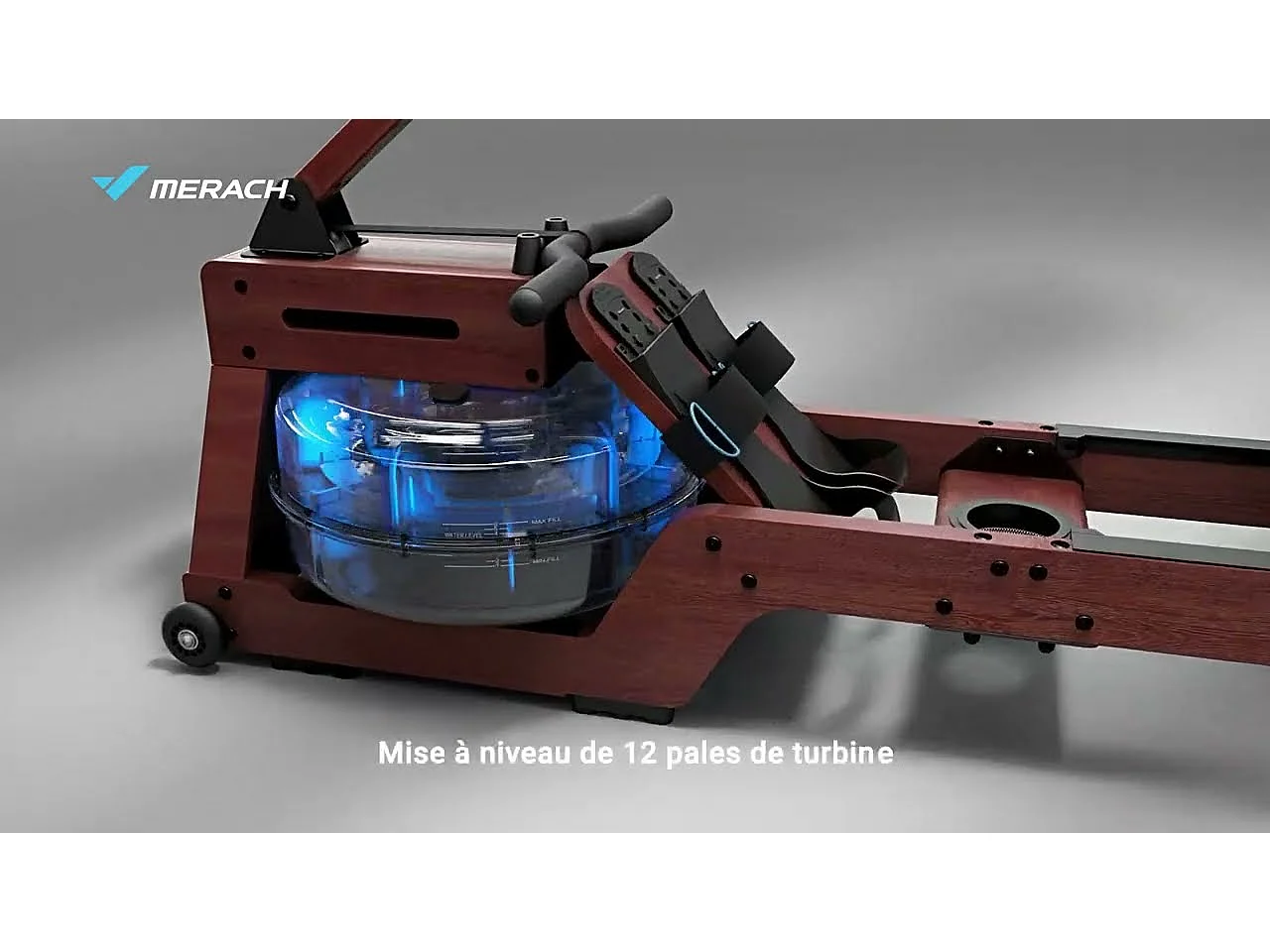 Rameur à eau MERACH, 22 L, 6 repères de remplissage, Bluetooth, Connectivité APP, Ecran LCD, Max 150 kg, Bois Massif foncé