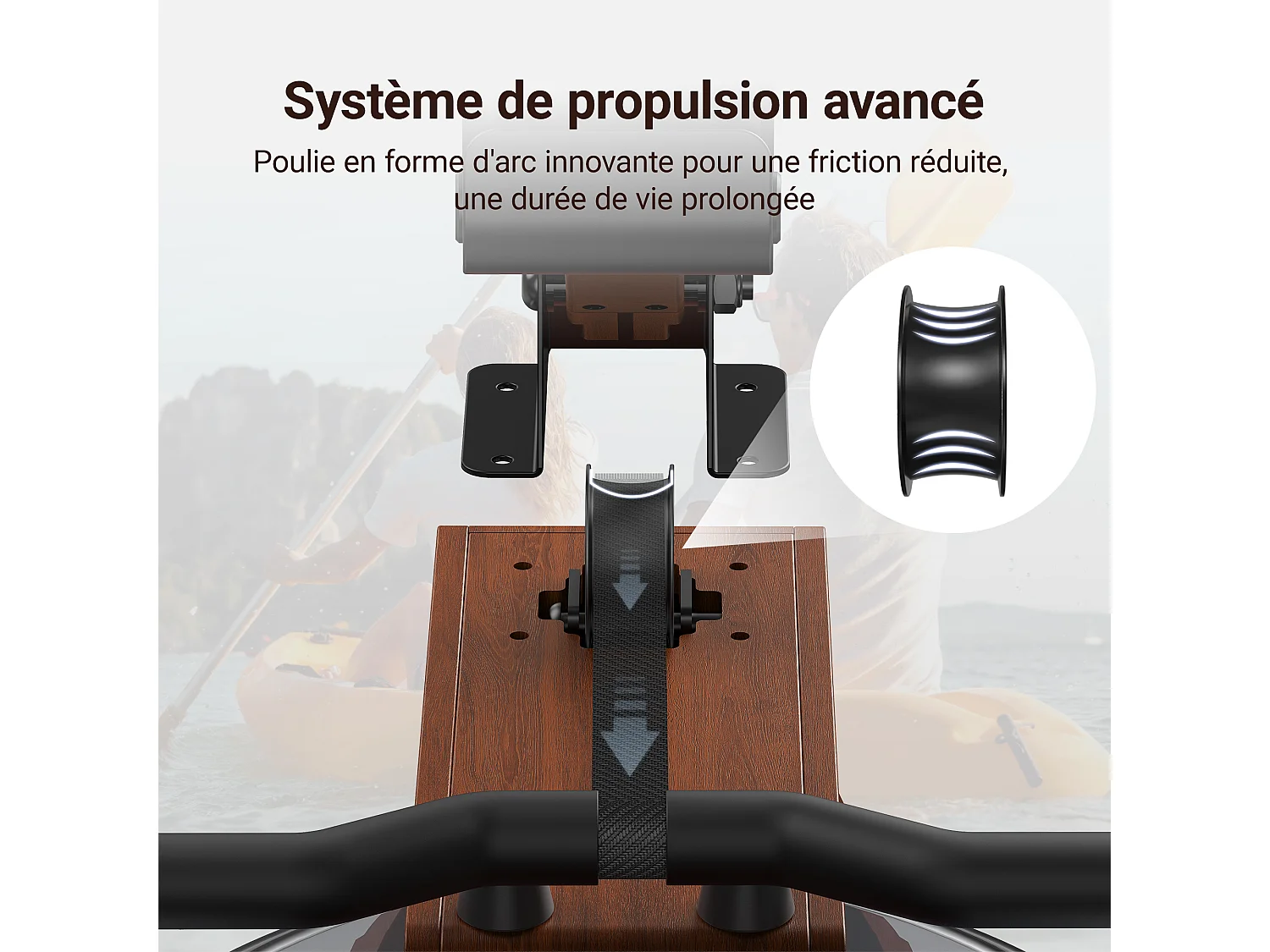 Rameur à eau MERACH, 22 L, 6 repères de remplissage, Bluetooth, Connectivité APP, Ecran LCD, Max 150 kg, Bois Massif foncé