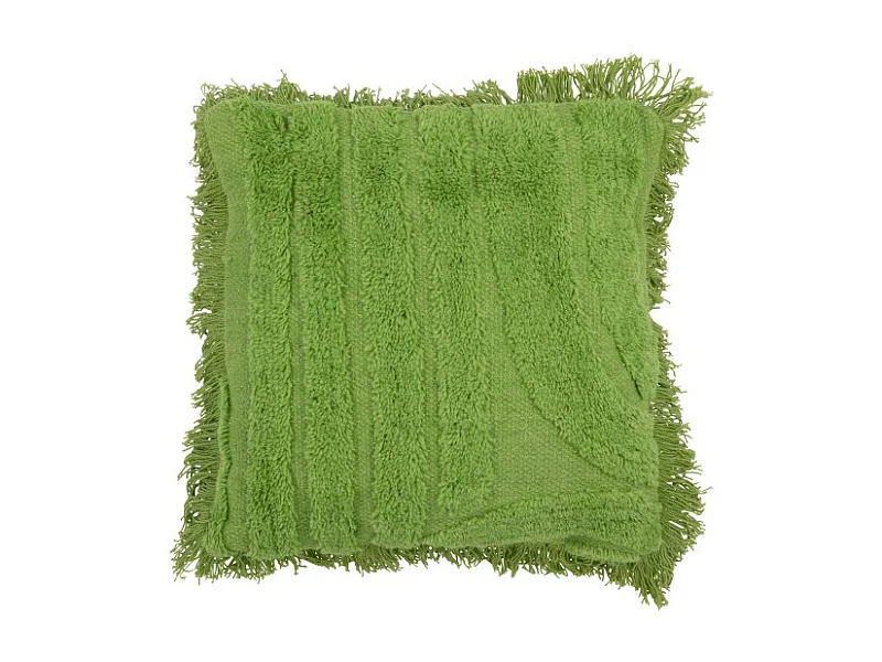 Cojín de lana verde con mechones 45x45x12 cm