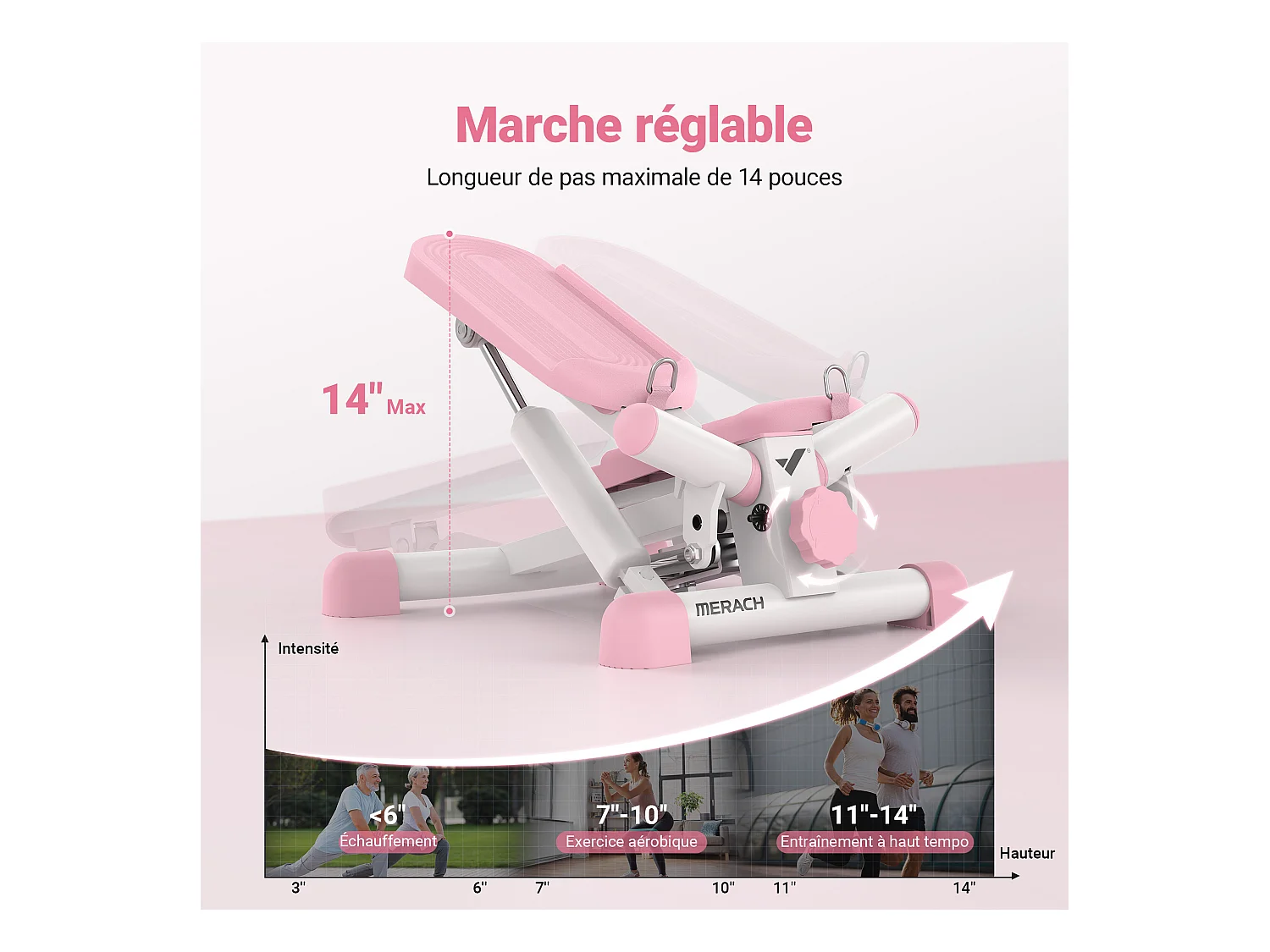 Stepper - Merach, 2 En 1 Pour La Maison, Merach, Réglage Stride Jusqu'à 35 CM, Charge Maximale 150 Kg, Avec Écran LCD, Connecté APP