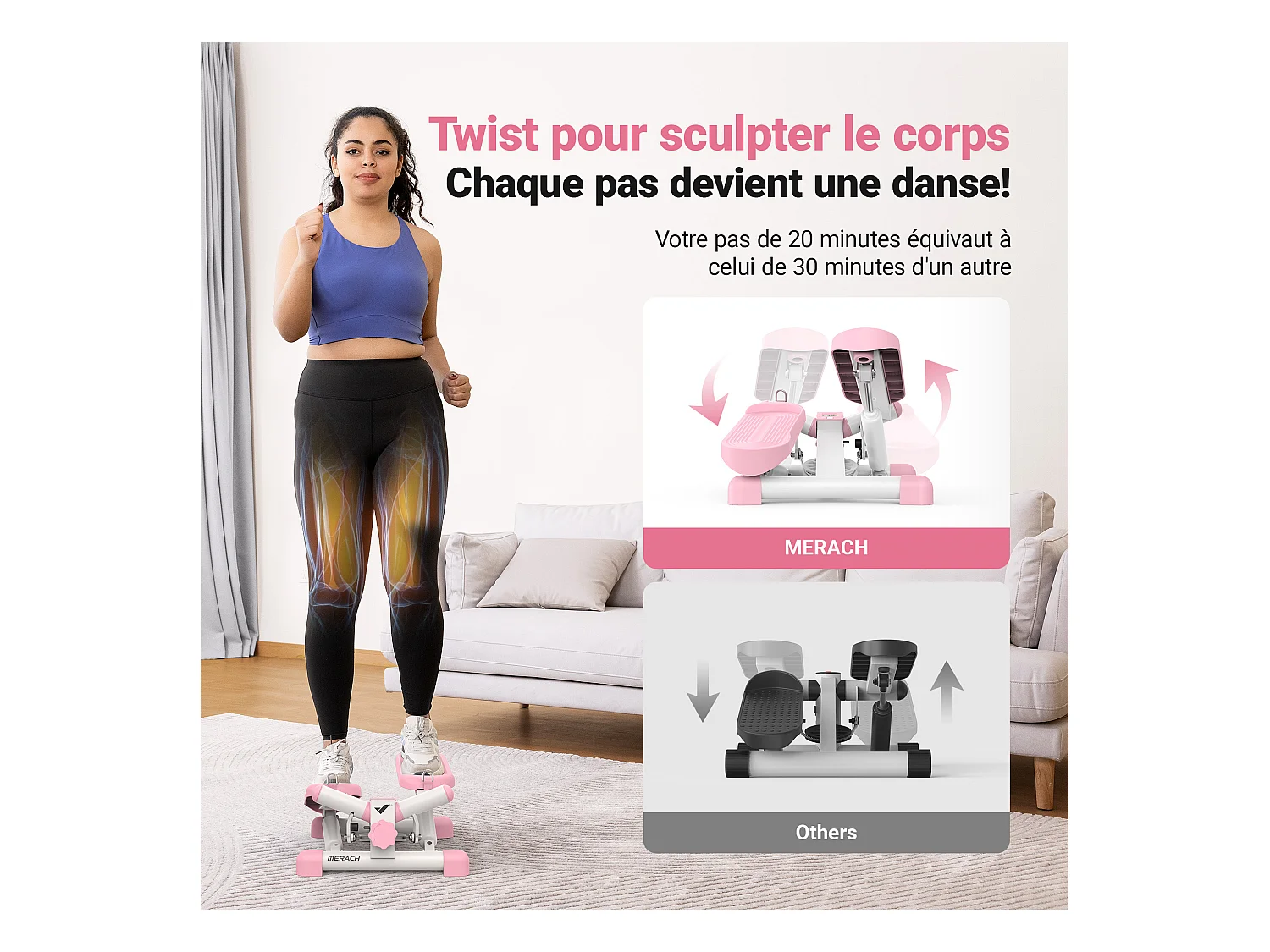 Stepper - Merach, 2 En 1 Pour La Maison, Merach, Réglage Stride Jusqu'à 35 CM, Charge Maximale 150 Kg, Avec Écran LCD, Connecté APP