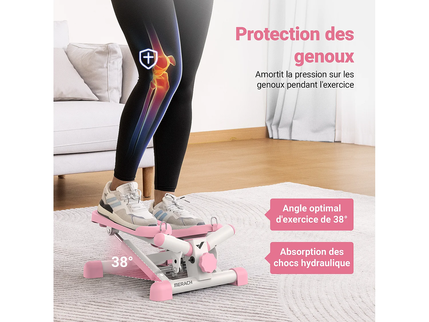 Stepper - Merach, 2 En 1 Pour La Maison, Merach, Réglage Stride Jusqu'à 35 CM, Charge Maximale 150 Kg, Avec Écran LCD, Connecté APP