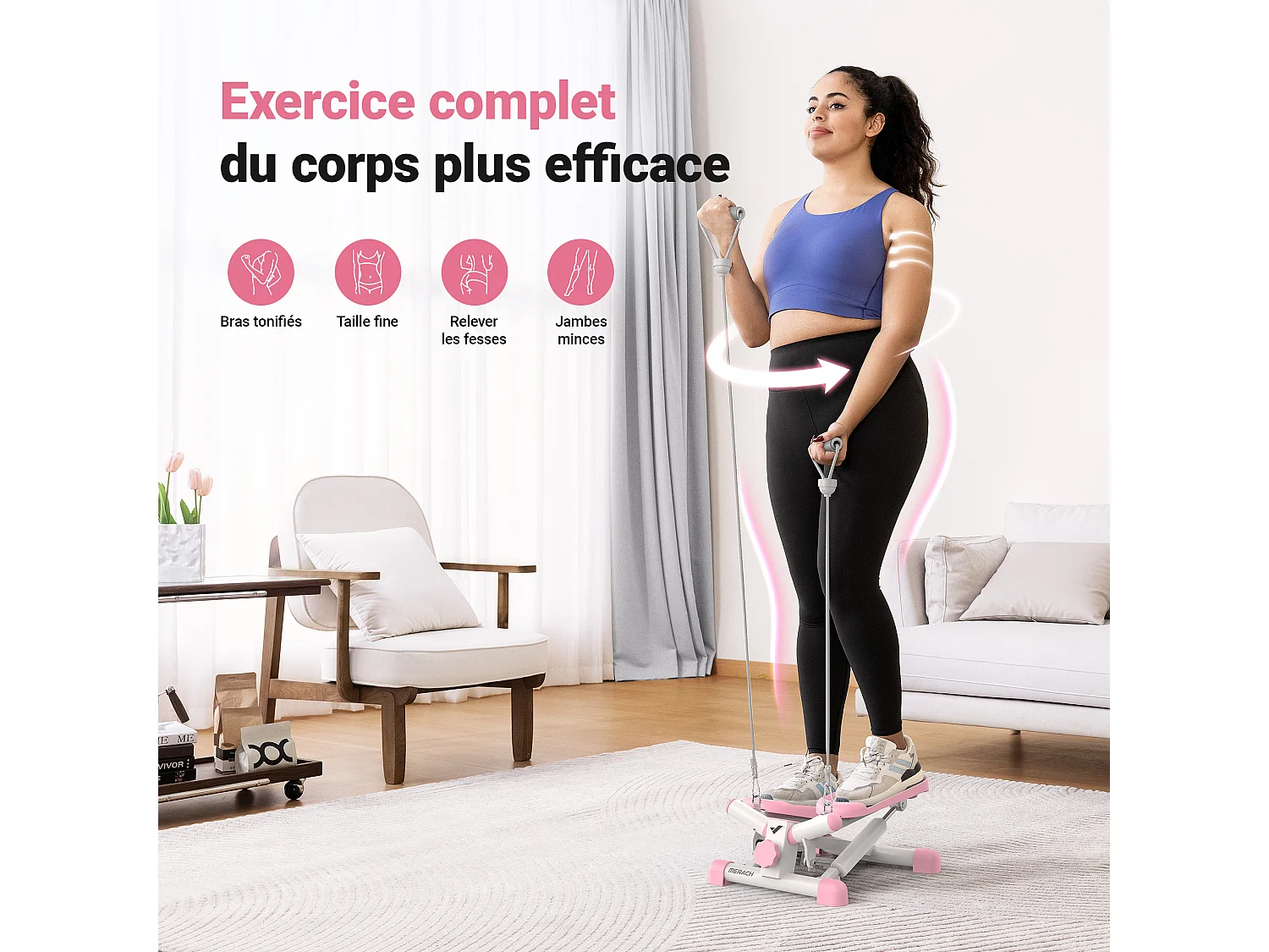 Stepper - Merach, 2 En 1 Pour La Maison, Merach, Réglage Stride Jusqu'à 35 CM, Charge Maximale 150 Kg, Avec Écran LCD, Connecté APP