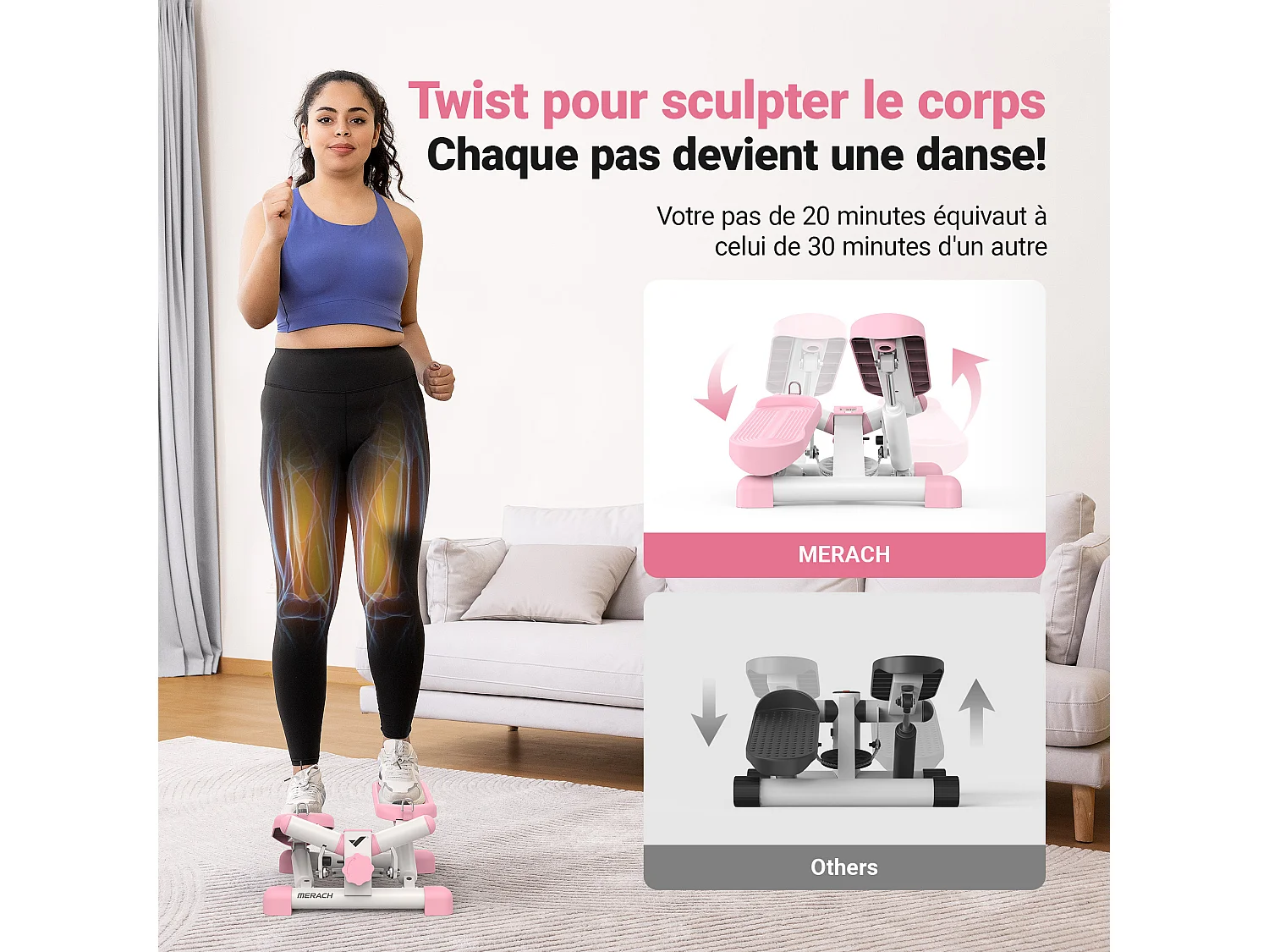 Stepper - Merach, 2 En 1 Pour La Maison, Merach, Réglage Stride Jusqu'à 35 CM, Charge Maximale 150 Kg, Avec Écran LCD, Connecté APP