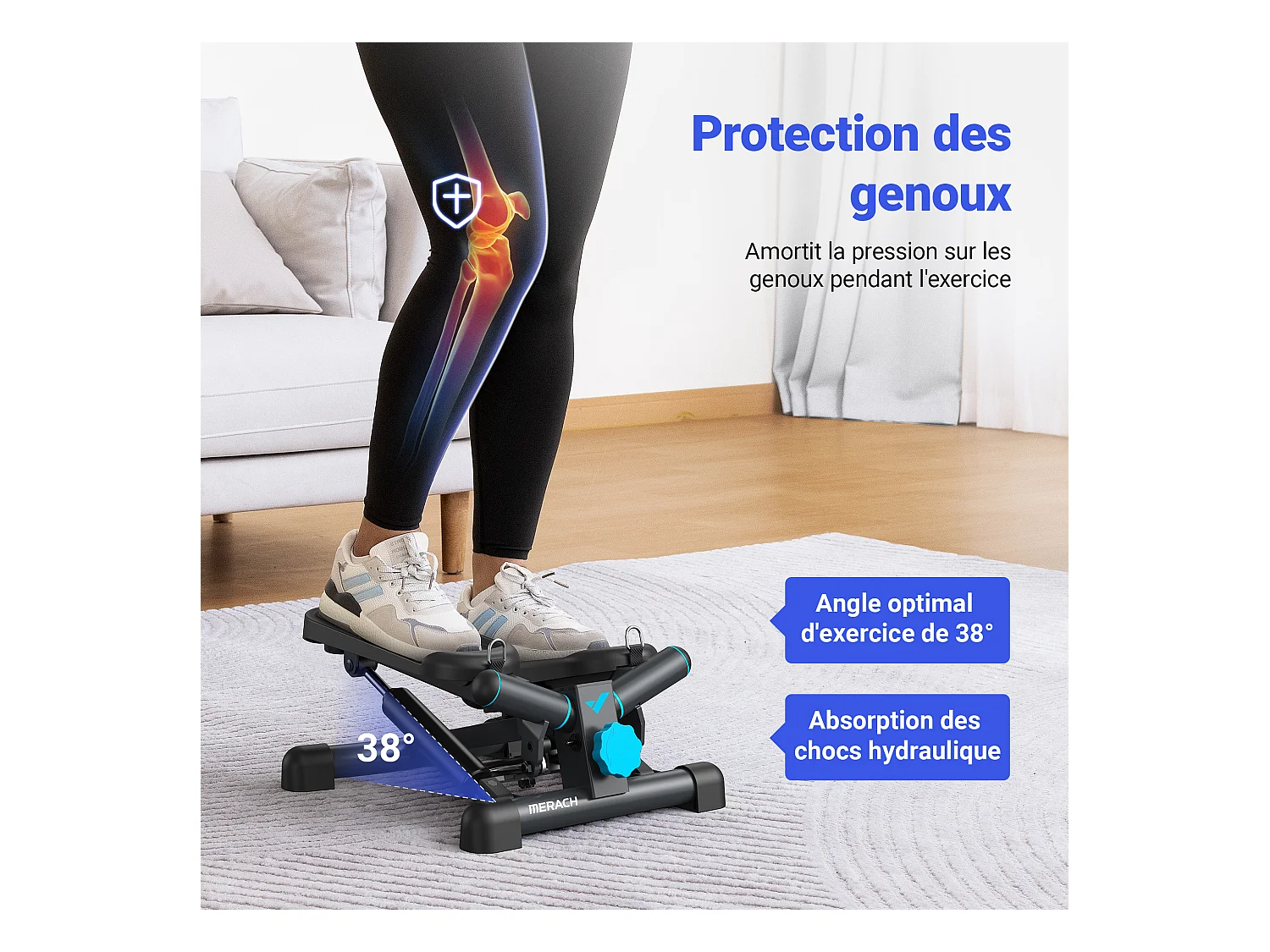 Mini Stepper 2 en 1 MERACH, Fitness Maison, Silencieux, Écran LCD, avec Bandes de résistance, Max Charge 150 kg