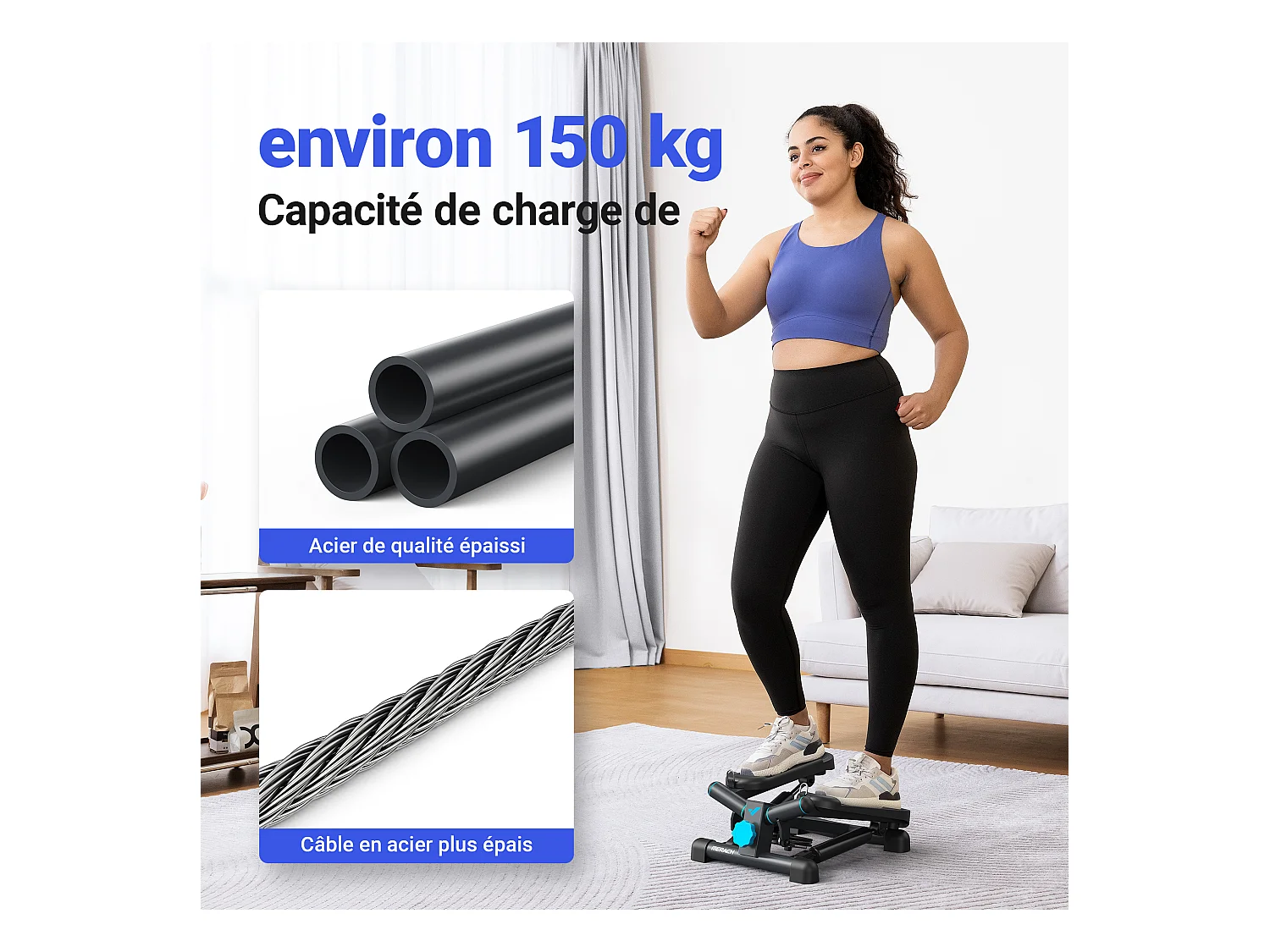 Mini Stepper 2 en 1 MERACH, Fitness Maison, Silencieux, Écran LCD, avec Bandes de résistance, Max Charge 150 kg