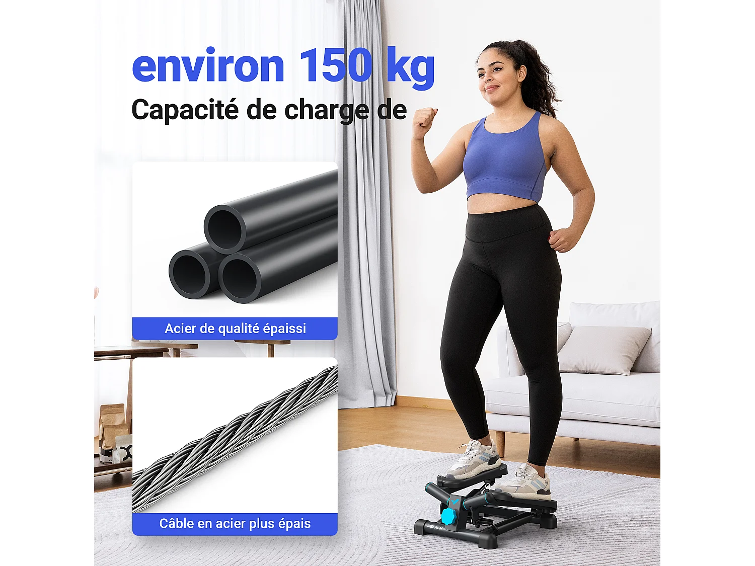 Mini Stepper 2 en 1 MERACH, Fitness Maison, Silencieux, Écran LCD, avec Bandes de résistance, Max Charge 150 kg