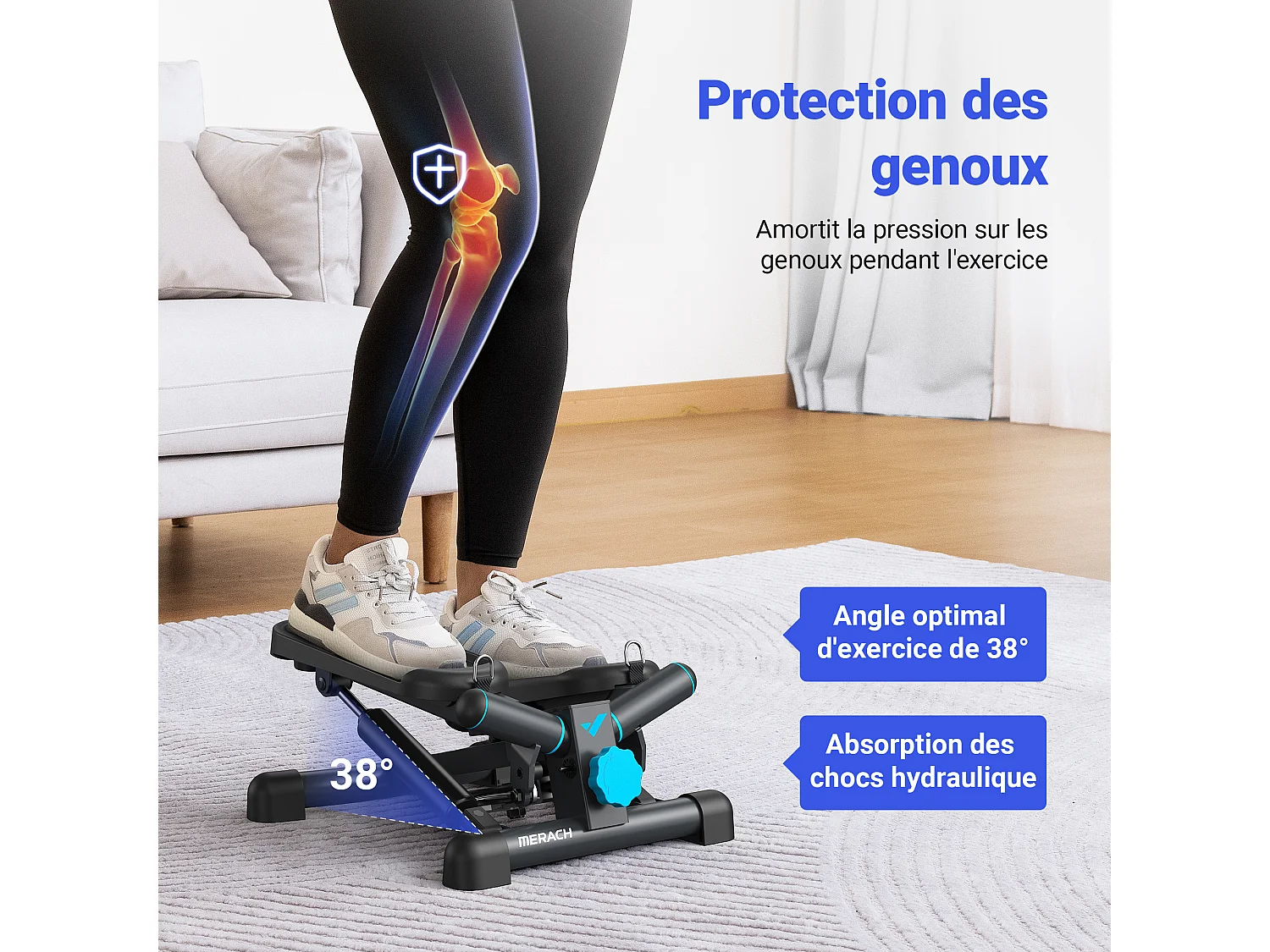 MERACH 2-in-1 Mini Stepper met LCD - Draaistapper en Zijstapper - Weerstandsbanden - Tot 150 kg - Voor Been-/Arm-/Biltraining - Zwart