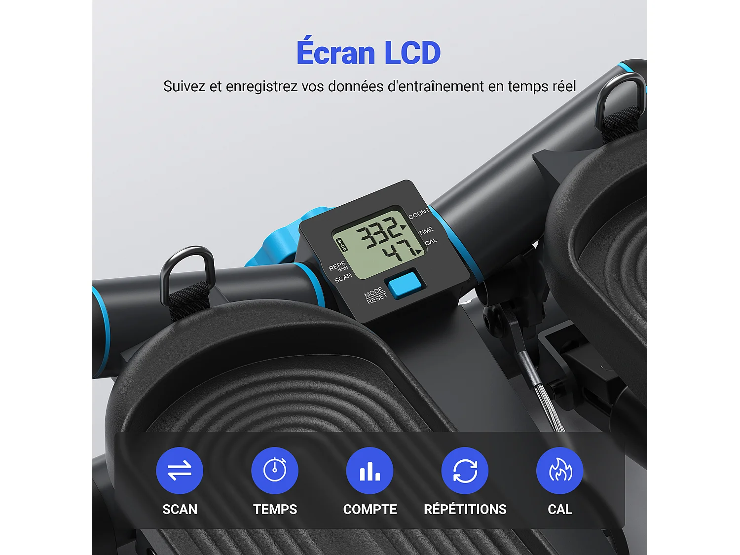 MERACH 2-in-1 Mini Stepper met LCD - Draaistapper en Zijstapper - Weerstandsbanden - Tot 150 kg - Voor Been-/Arm-/Biltraining - Zwart