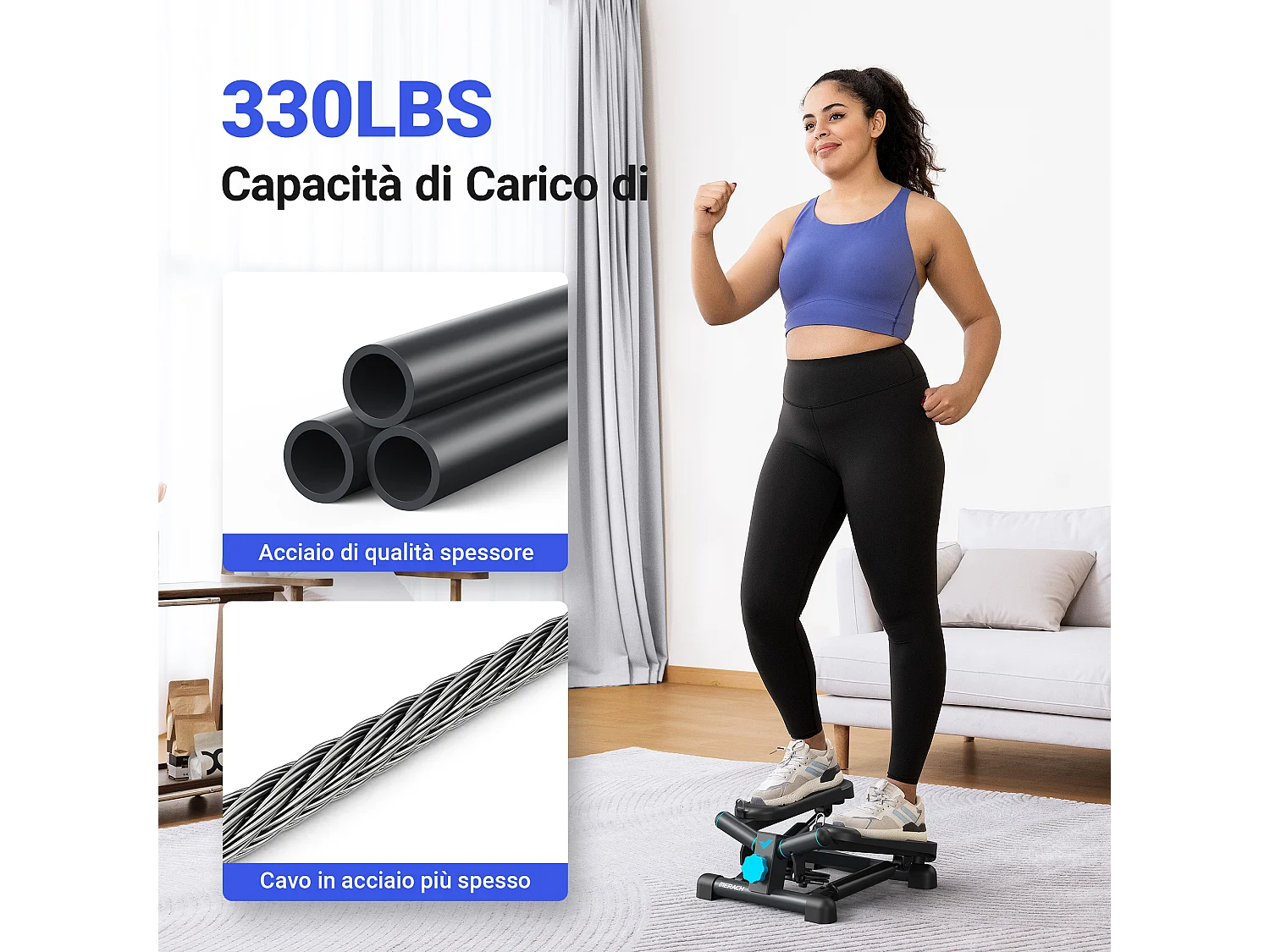 MERACH 2-in-1 Mini Stepper met LCD - Draaistapper en Zijstapper - Weerstandsbanden - Tot 150 kg - Voor Been-/Arm-/Biltraining - Zwart