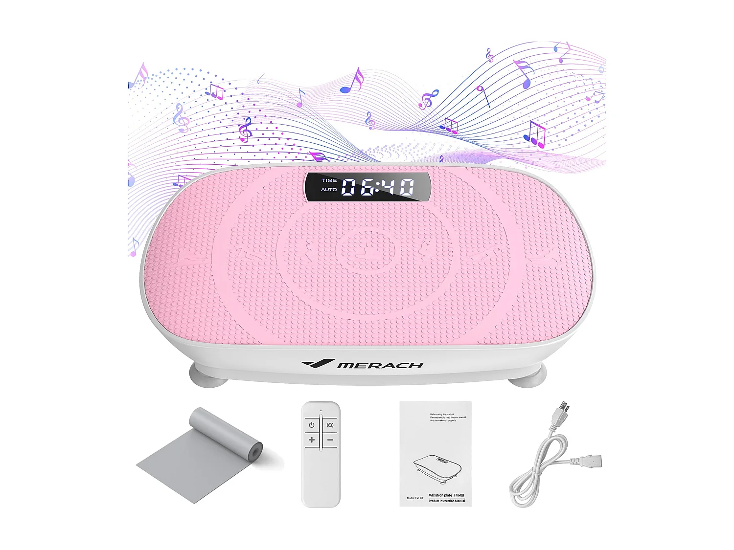 Piattaforma vibrante con telecomando - Merach, tonificazione muscolare, controllo automatico della velocità, Bluetooth integrato