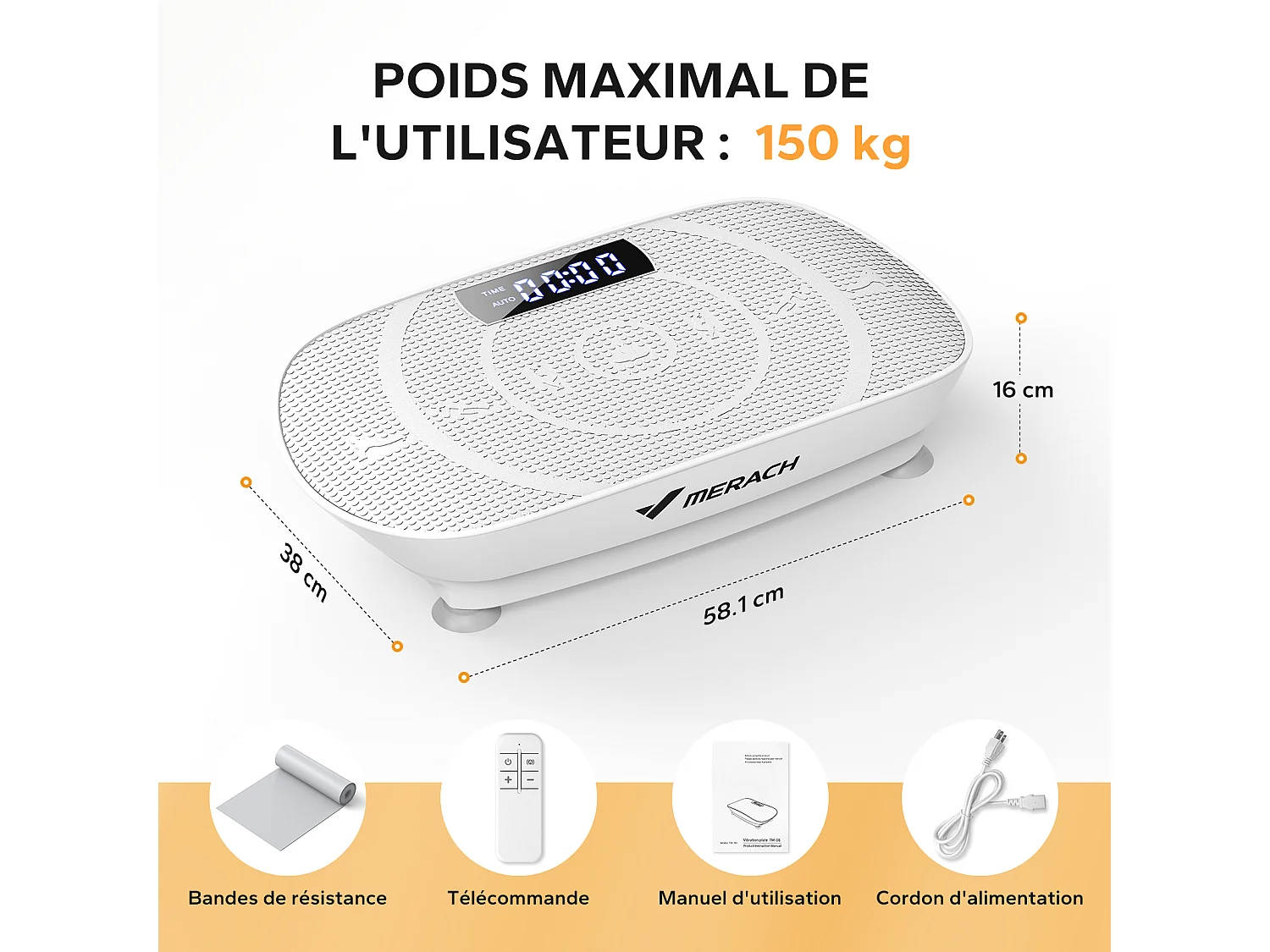 Plataforma Vibratoria Silenciosa MERACH, 11 Niveles, LED, Bluetooth, Altavoz Integrado, Control Remoto, Modo Manual/Automático, Máx 181kg, Rosa