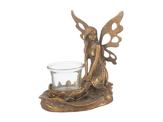 Portavelas ángel de metal dorado 15*10*16 cm