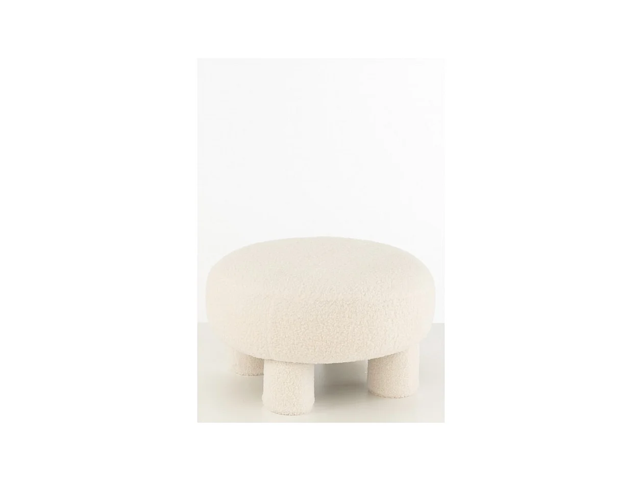 Puf redondo con patas en textil blanco 52x52x28cm