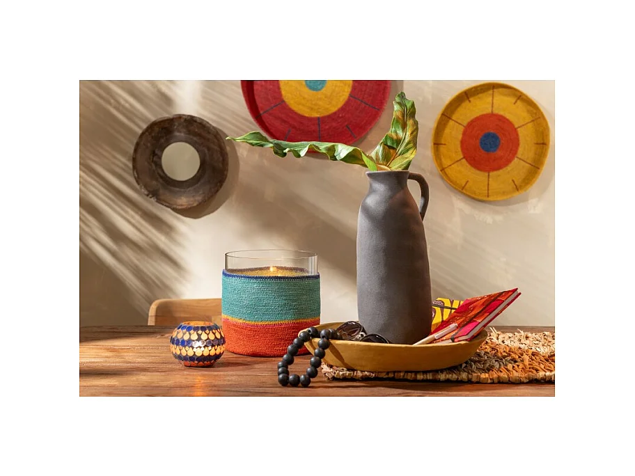 Portavelas redondo de vidrio multicolor 20x20x20 cm