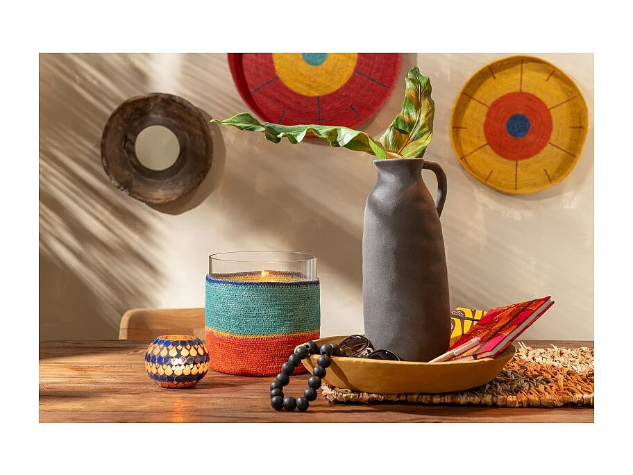 Portavelas redondo de vidrio multicolor 20x20x20 cm