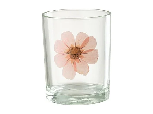 Portavelas flor rosa de vidrio multicolor 10x10x12.5 cm