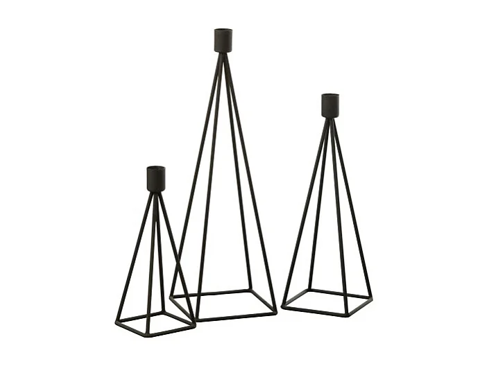 Conjunto de 3 candelabros de metal negro de 12x12x39 cm