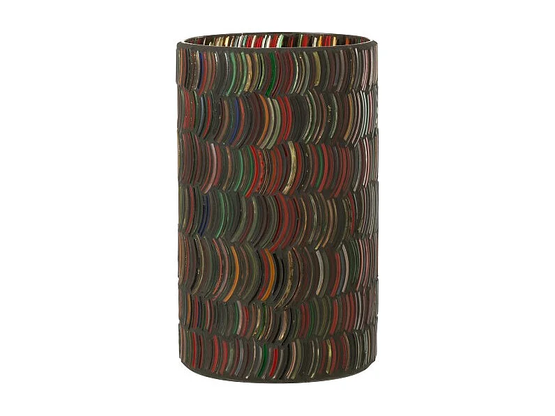 Portavelas curvo de vidrio multicolor 12.5x12.5x23 cm