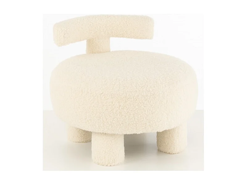 Puf redondo en textil blanco 52x52x49cm