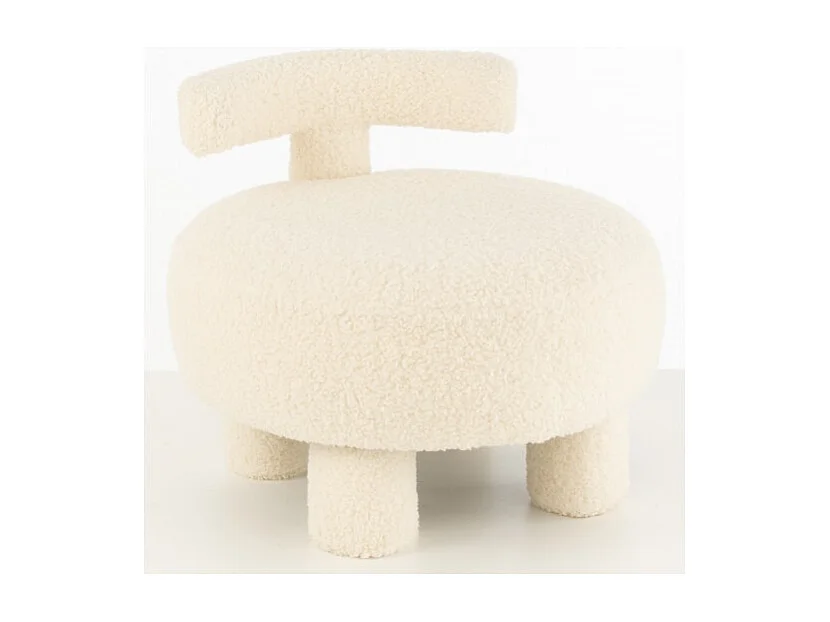 Puf redondo en textil blanco 52x52x49cm