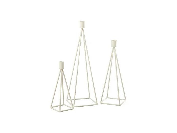 Conjunto de 3 candelabros de metal blanco de 12x12x39 cm