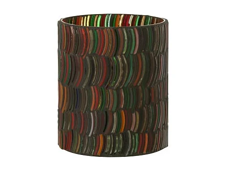 Portavelas curvo de vidrio multicolor 10x10x12.5 cm