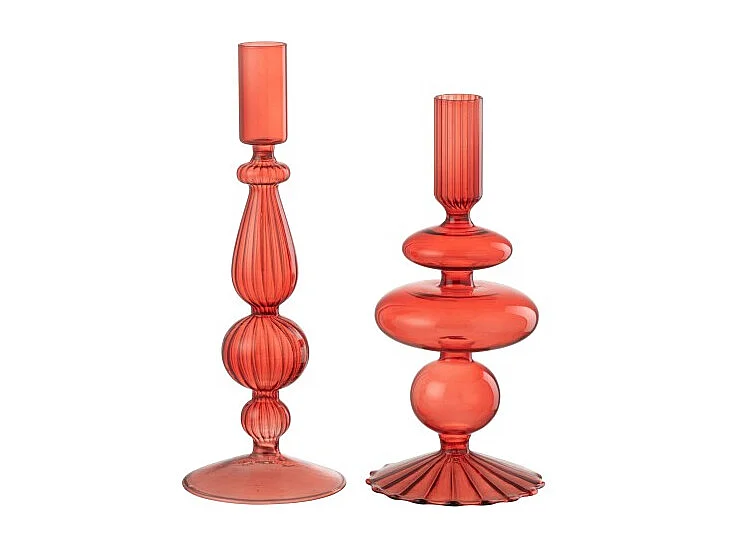 Portavelas esférico mixto de vidrio rojo 9x9x20 cm