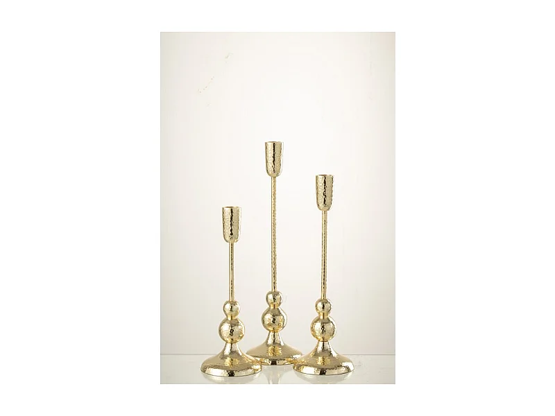 Conjunto de 3 candelabros de metal dorado de 10x10x38 cm