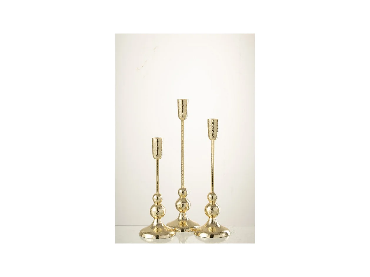 Conjunto de 3 candelabros de metal dorado de 10x10x38 cm
