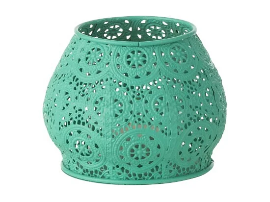 Portavelas de metal azul 13.5x13.5x10 cm