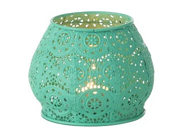 Portavelas de metal azul 13.5x13.5x10 cm