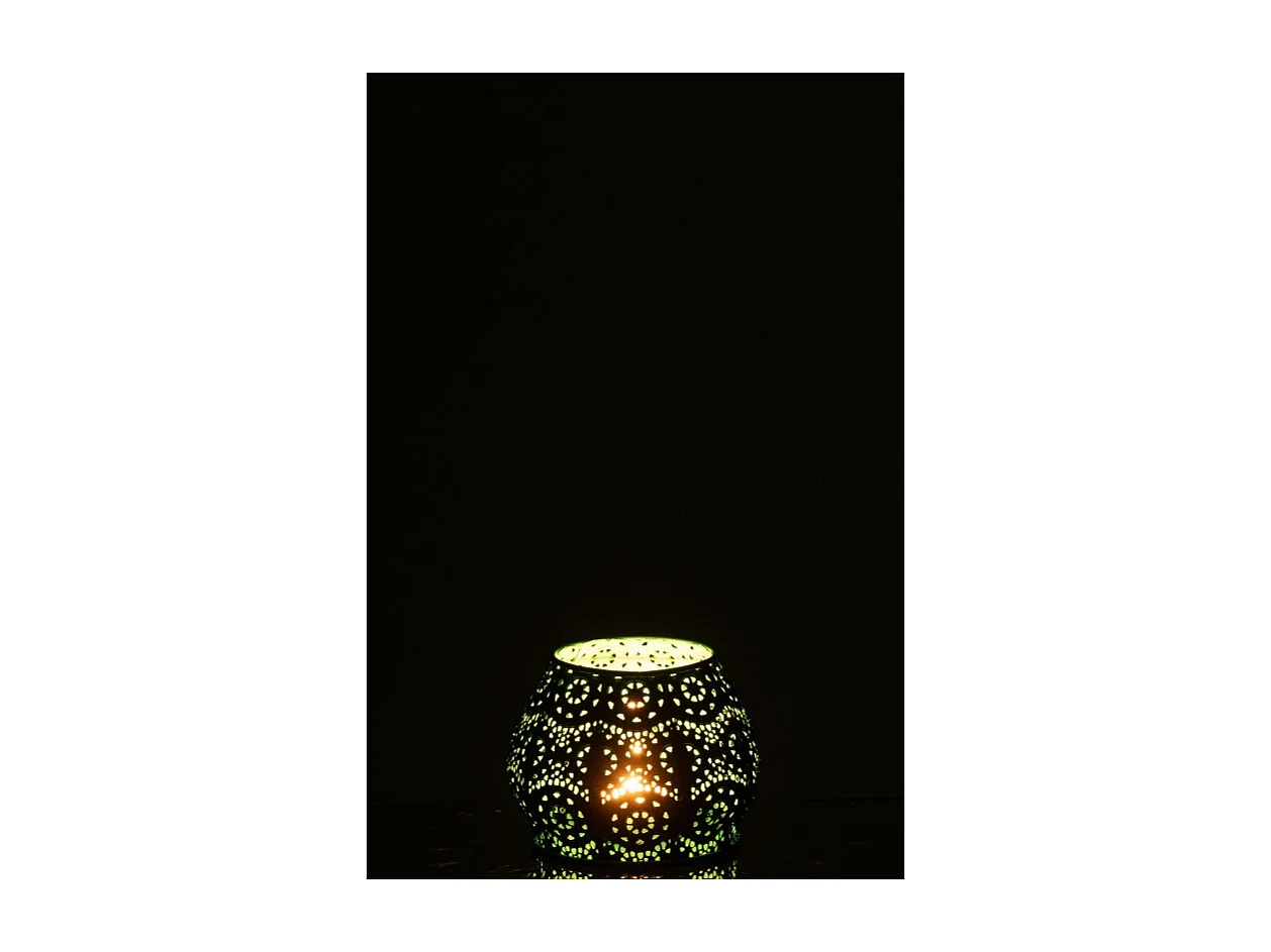 Portavelas de metal azul 13.5x13.5x10 cm