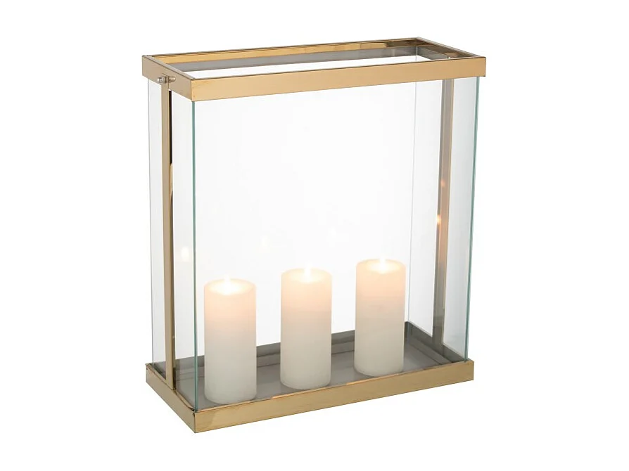 Soporte para velas de vidrio dorado 41.5*18*45 cm