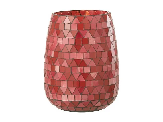 Portavelas triangular de vidrio rosa 12.5x12.5x16 cm