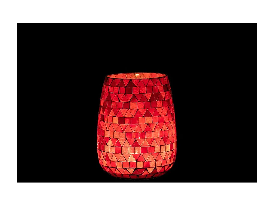 Portavelas triangular de vidrio rosa 12.5x12.5x16 cm