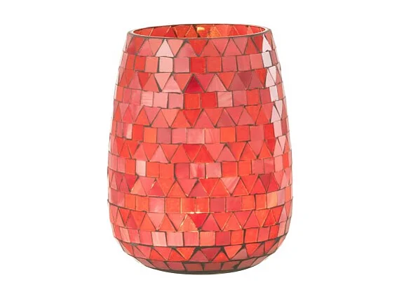 Portavelas triangular de vidrio rosa 12.5x12.5x16 cm