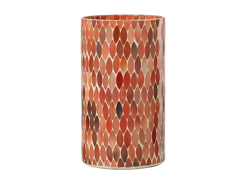 Portavelas de hoja de vidrio rojo/naranja 12.5x12.5x23 cm