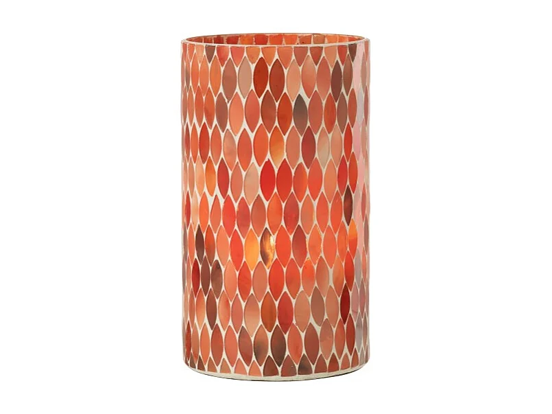 Portavelas de hoja de vidrio rojo/naranja 12.5x12.5x23 cm