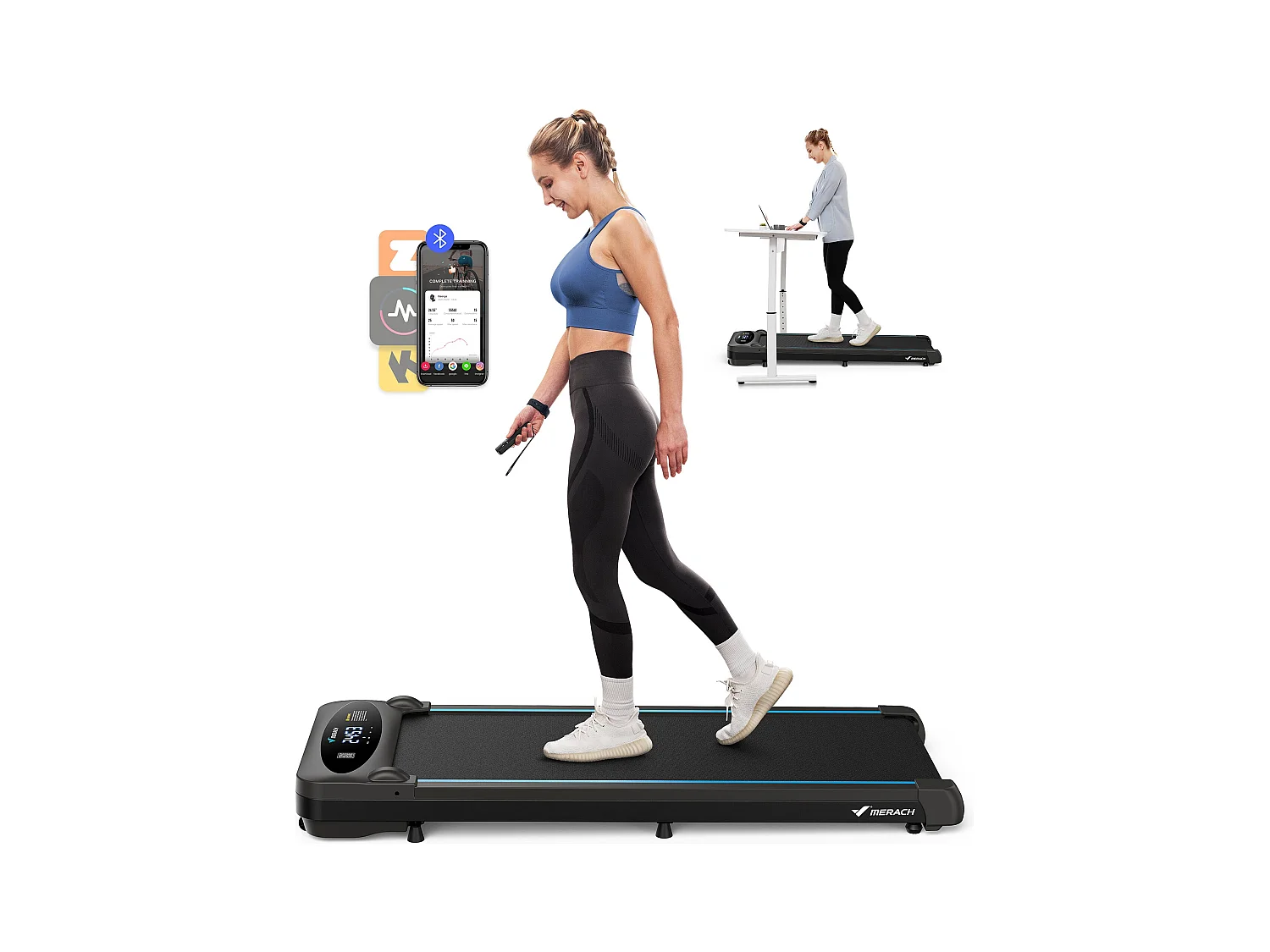 Tapis de course, MERACH, 3 en 1, 1-6km/h , 2.75HP, Connecté APP, Ecran LCD, avec Télécommande