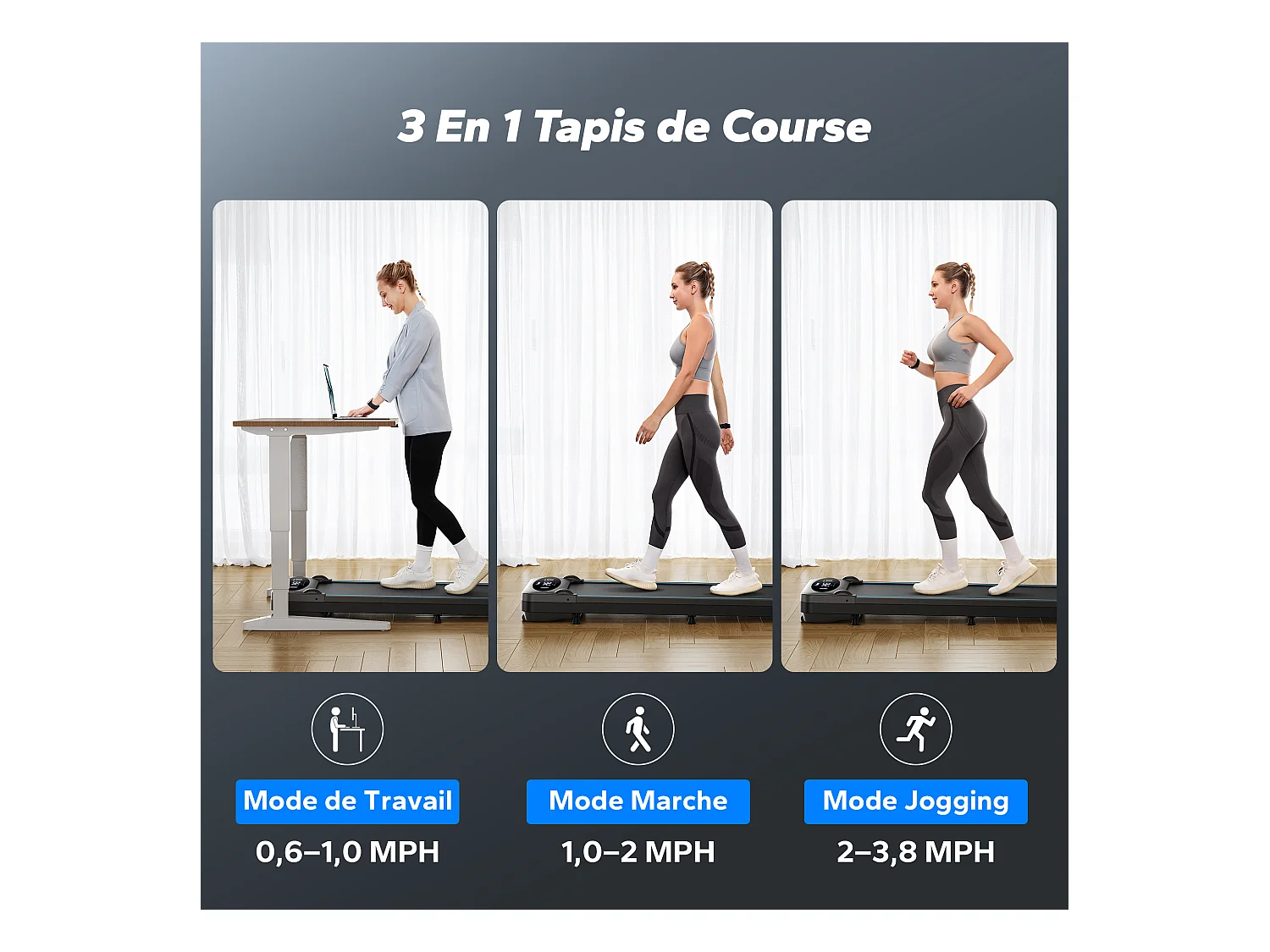 Tapis de course, MERACH, 3 en 1, 1-6km/h , 2.75HP, Connecté APP, Ecran LCD, avec Télécommande