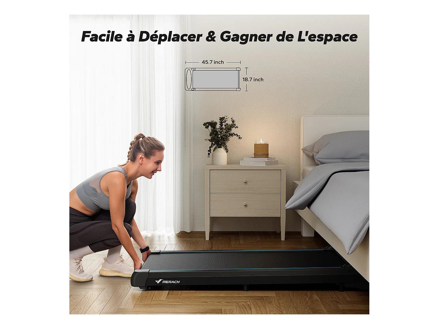 Tapis de course, MERACH, 3 en 1, 1-6km/h , 2.75HP, Connecté APP, Ecran LCD, avec Télécommande