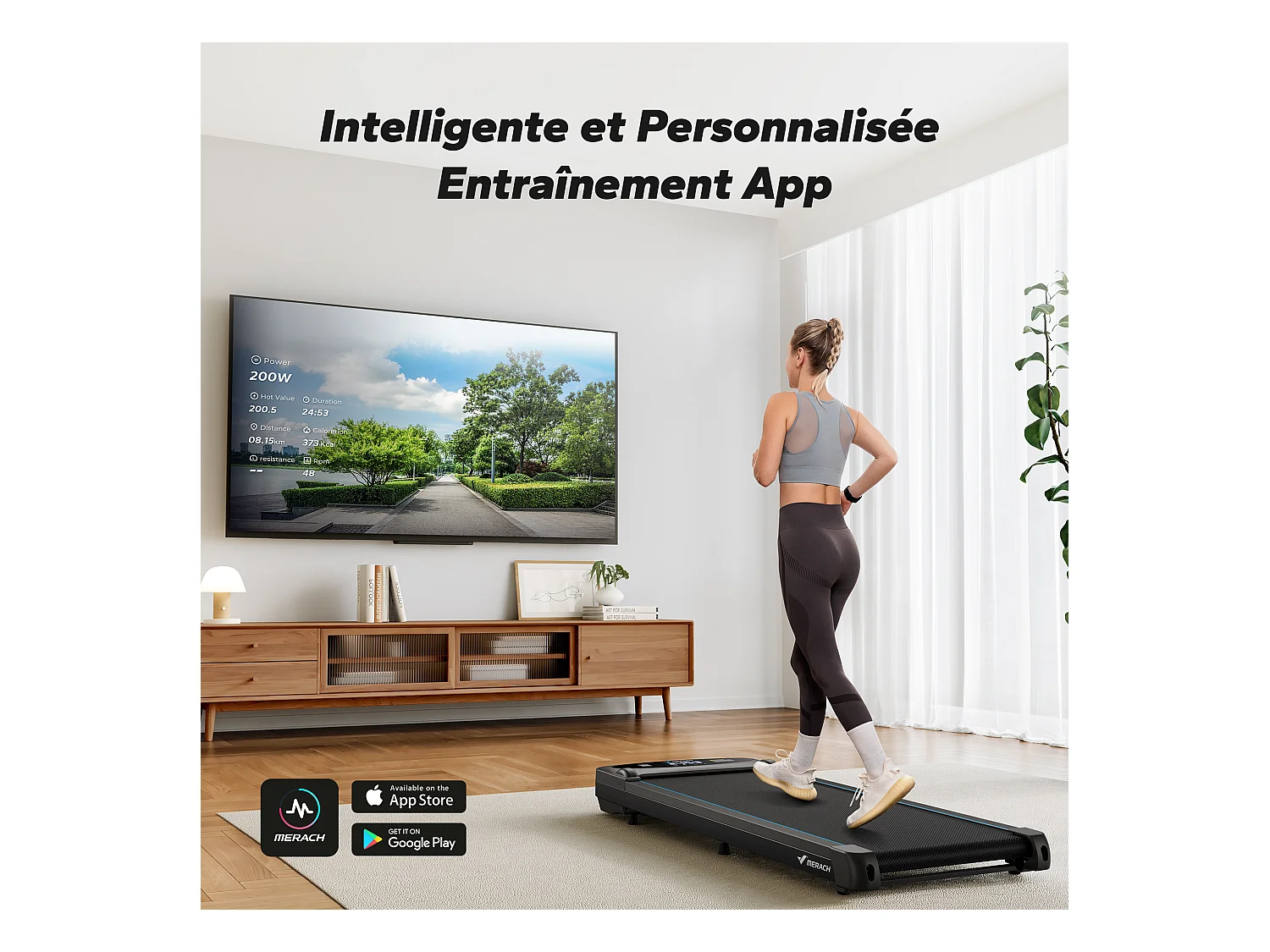 Tapis de course, MERACH, 3 en 1, 1-6km/h , 2.75HP, Connecté APP, Ecran LCD, avec Télécommande