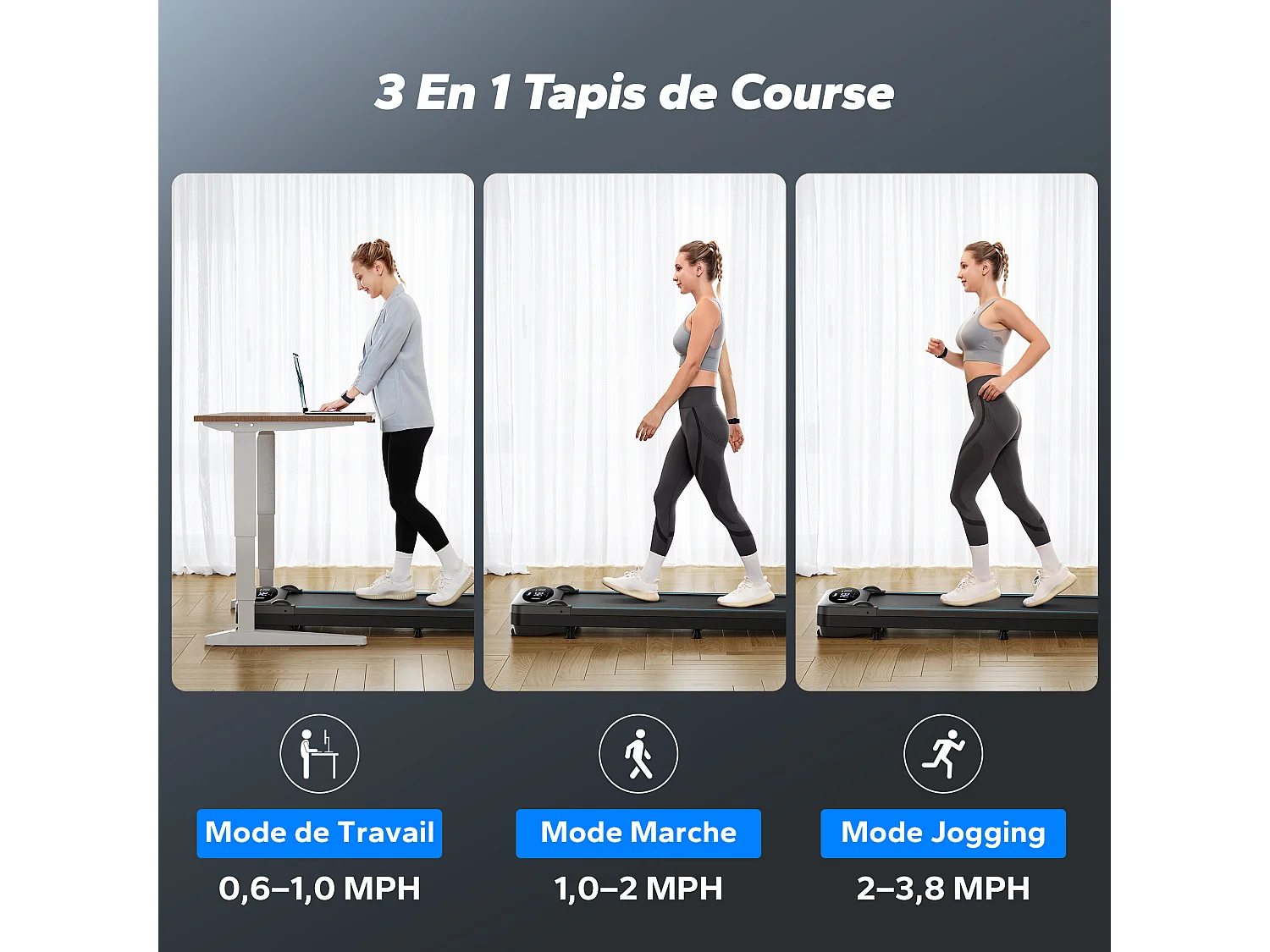 Tapis de course, MERACH, 3 en 1, 1-6km/h , 2.75HP, Connecté APP, Ecran LCD, avec Télécommande