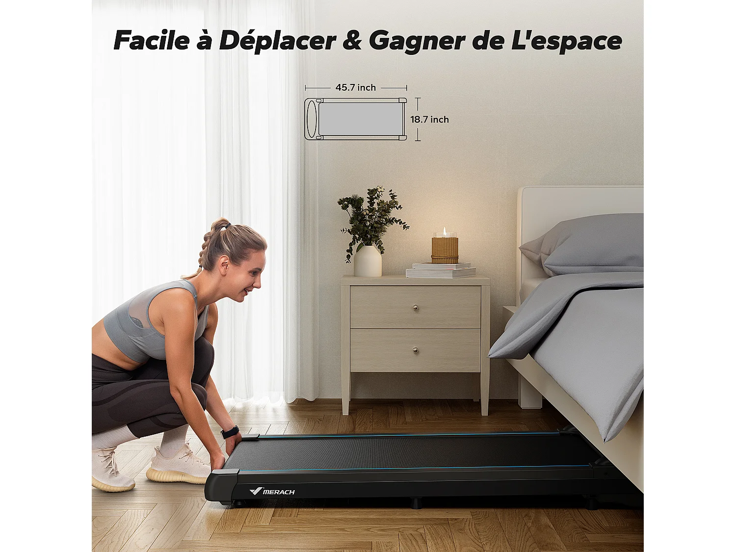 Tapis de course, MERACH, 3 en 1, 1-6km/h , 2.75HP, Connecté APP, Ecran LCD, avec Télécommande