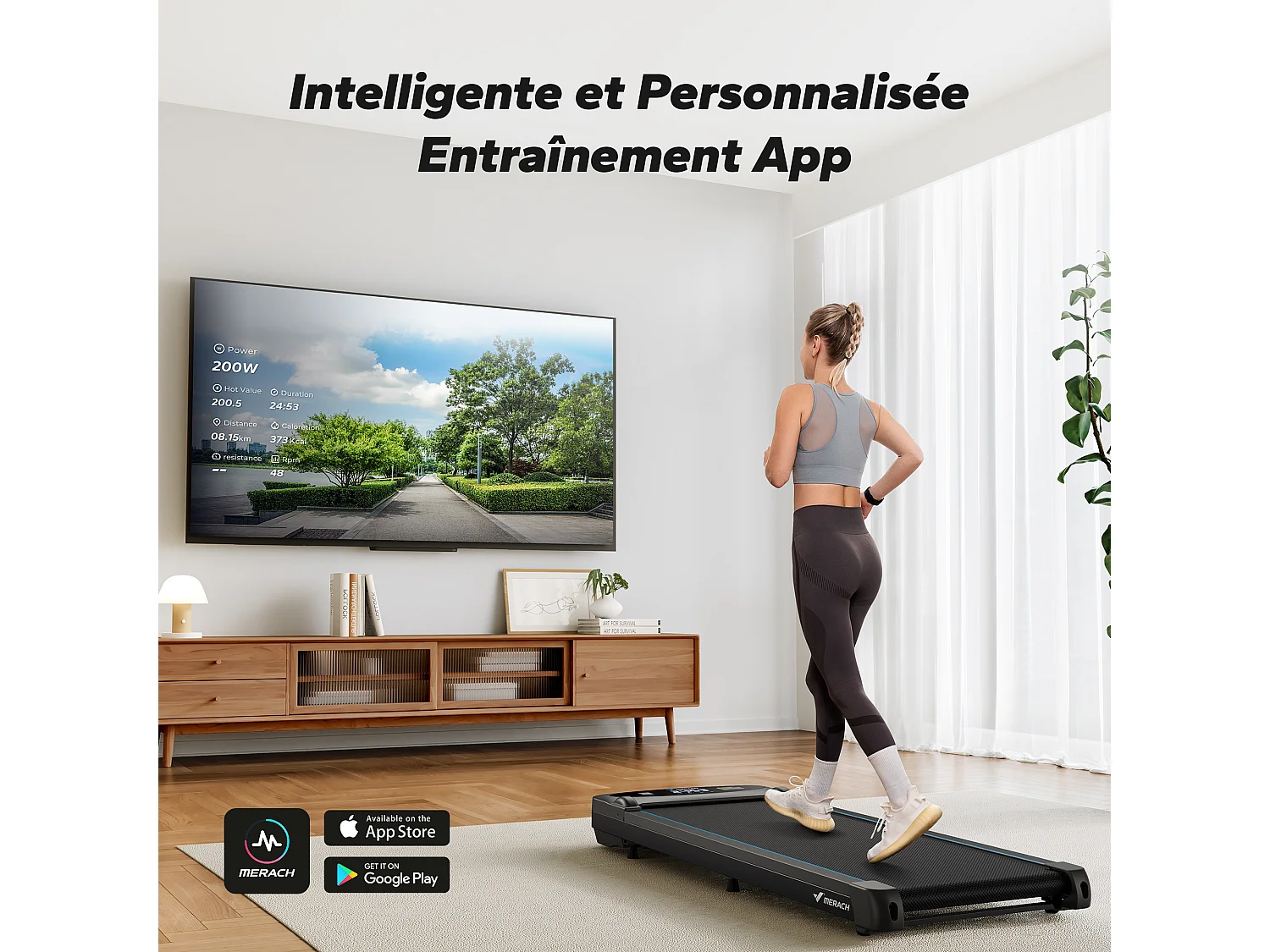 Tapis roulant, MERACH, 3 in 1, 1-6 km/h, 2,75 HP, app connessa, schermo LCD, con telecomando