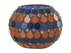 Portavelas de cristal azul en forma de gota 10x10x8.5 cm