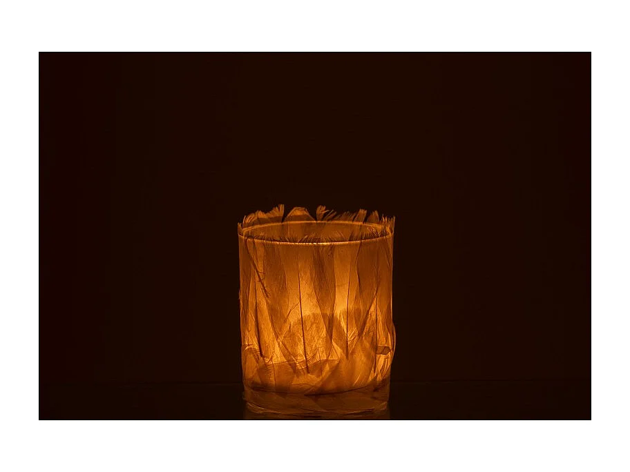 Photophore en verre - Plumes crème 8x8x10 cm